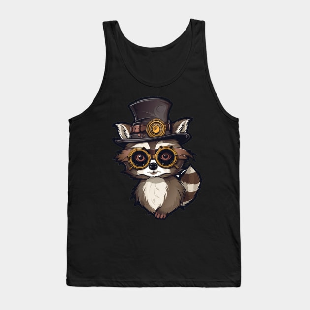 Cute Cartoon Steampunk Raccoon Tank Top by Obotan Mmienu